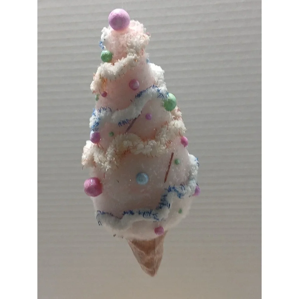 Lot of 3 Pink Ice Cream Ornaments Pastel Christmas Candy Land Tree Decorations